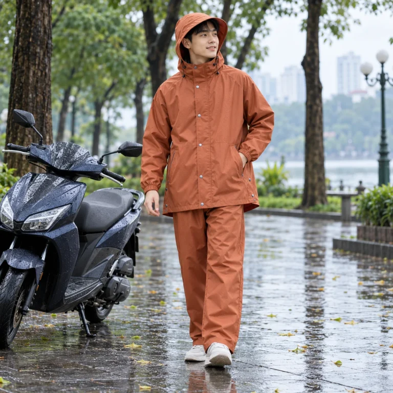 Áo Mưa Bít Cam Đất Vải Dù Tổ Ong với người mẫu Việt Nam