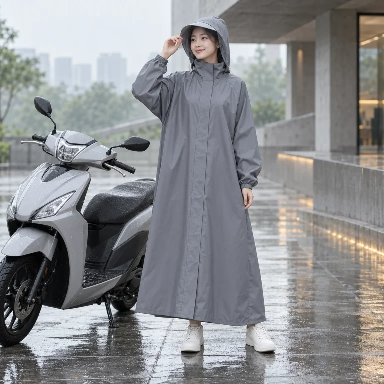 Áo Mưa Bít Xám Khói Có Tay Phong Cách Tối Giản với người mẫu Việt Nam