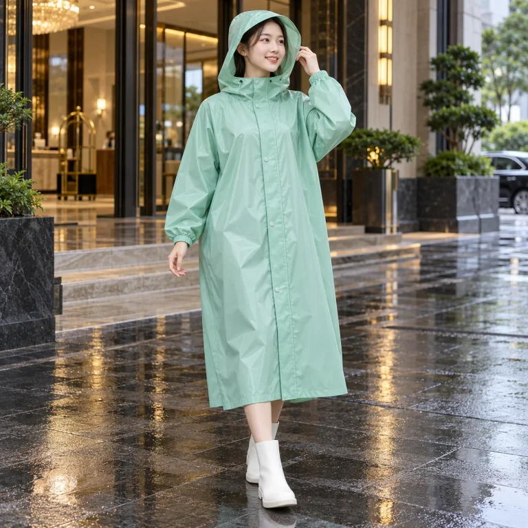 Áo Mưa Bít Xanh Ngọc Nẹp Chống Nước Cao Cấp với người mẫu Việt Nam