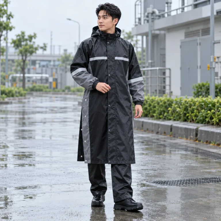 Áo Mưa Cài Cạnh Đen Xám Phản Quang Cao Cấp với người mẫu Việt Nam