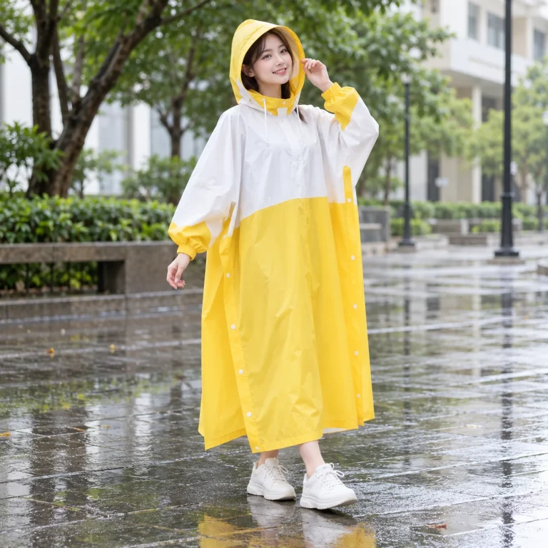 Áo Mưa Cài Cạnh Trắng Vàng Phong Cách Trẻ với người mẫu Việt Nam