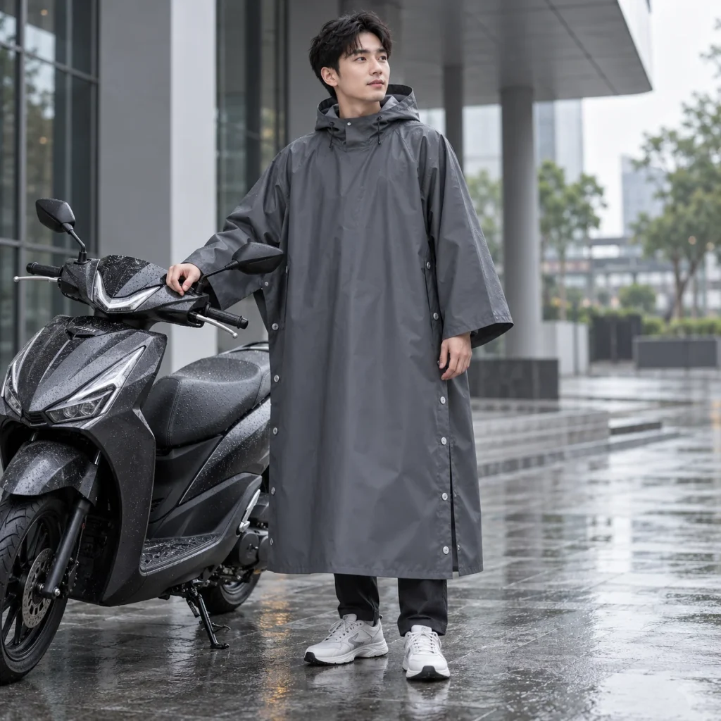 Áo Mưa Cài Cạnh Xám Chì Chống Thấm Cao với người mẫu Việt Nam