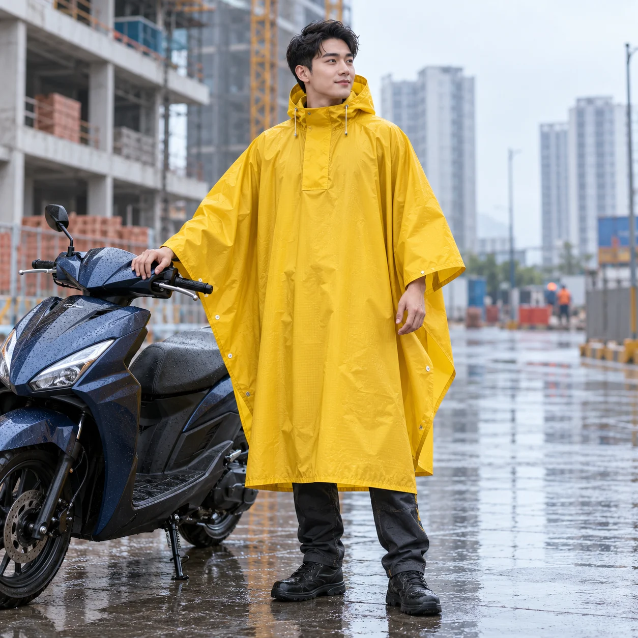 Áo Mưa Cánh Dơi Vàng Nghệ Vải Dù Chống Xé với người mẫu Việt Nam