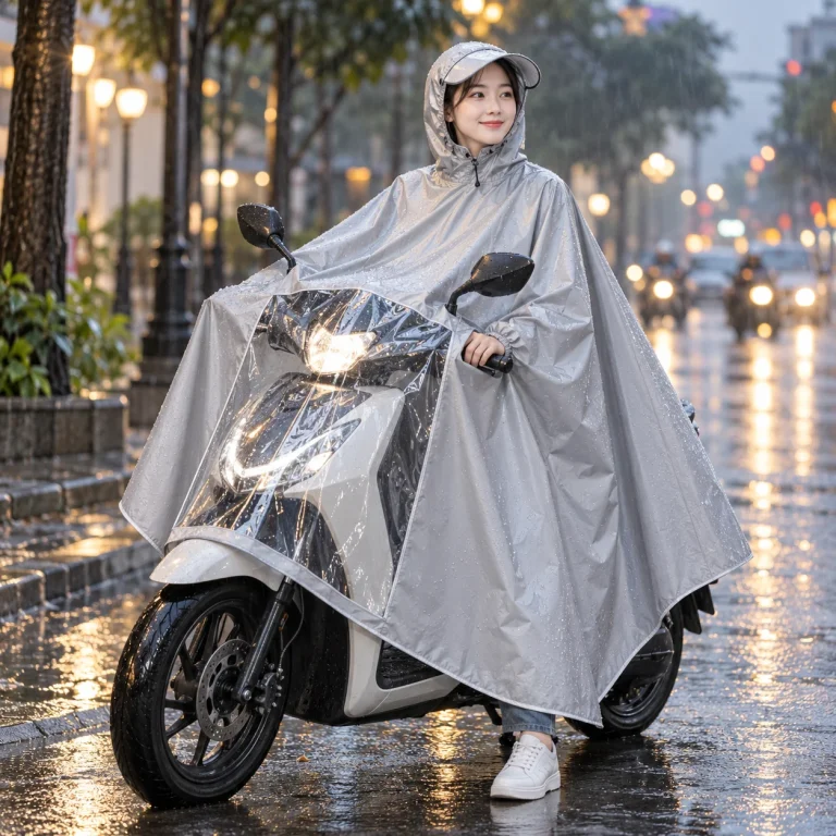 Áo Mưa Cánh Dơi Xám Bạc Phối Ô Kính Rộng với người mẫu Việt Nam