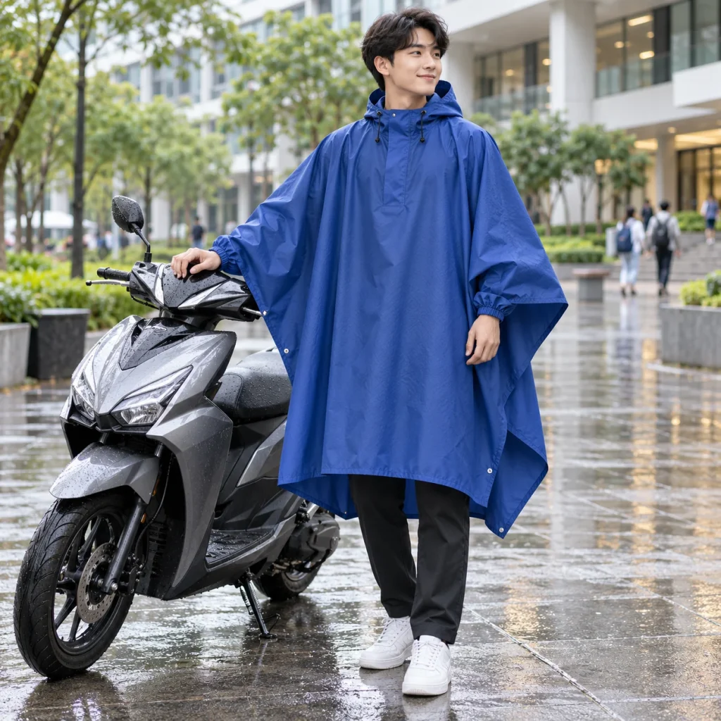 Áo Mưa Cánh Dơi Xanh Biển Vải Dù Tổ Ong với người mẫu Việt Nam