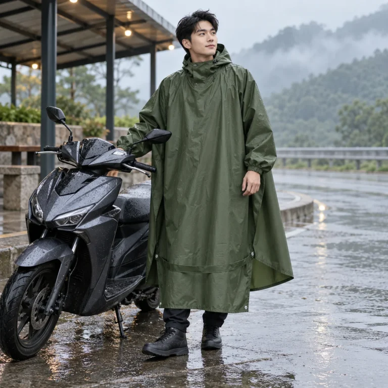 Áo Mưa Cánh Dơi Xanh Rêu Chống Gió Đường Dài với người mẫu Việt Nam