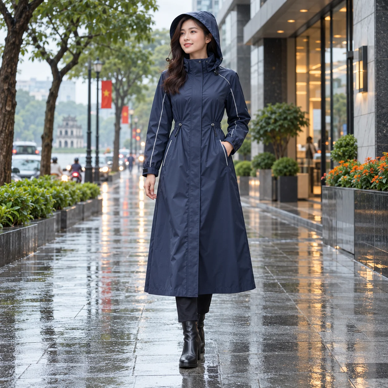 Áo Mưa Măng Tô Navy Phản Quang Công Sở