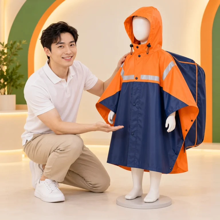 Áo Mưa Poncho Trẻ Em Cam Xanh Phản Quang Che Balo