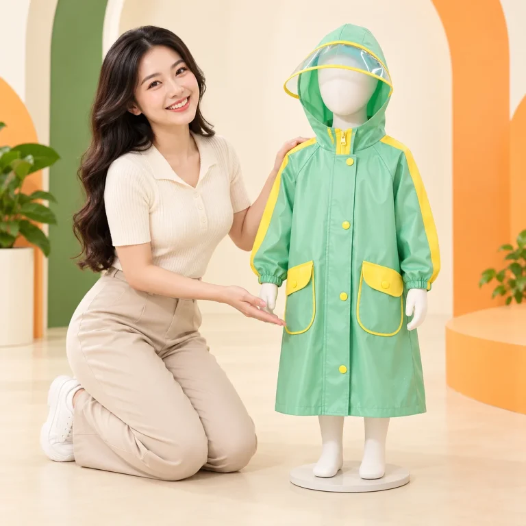 Áo Mưa Trẻ Em Xanh Ngọc Phối Vàng Có Kính Mũ
