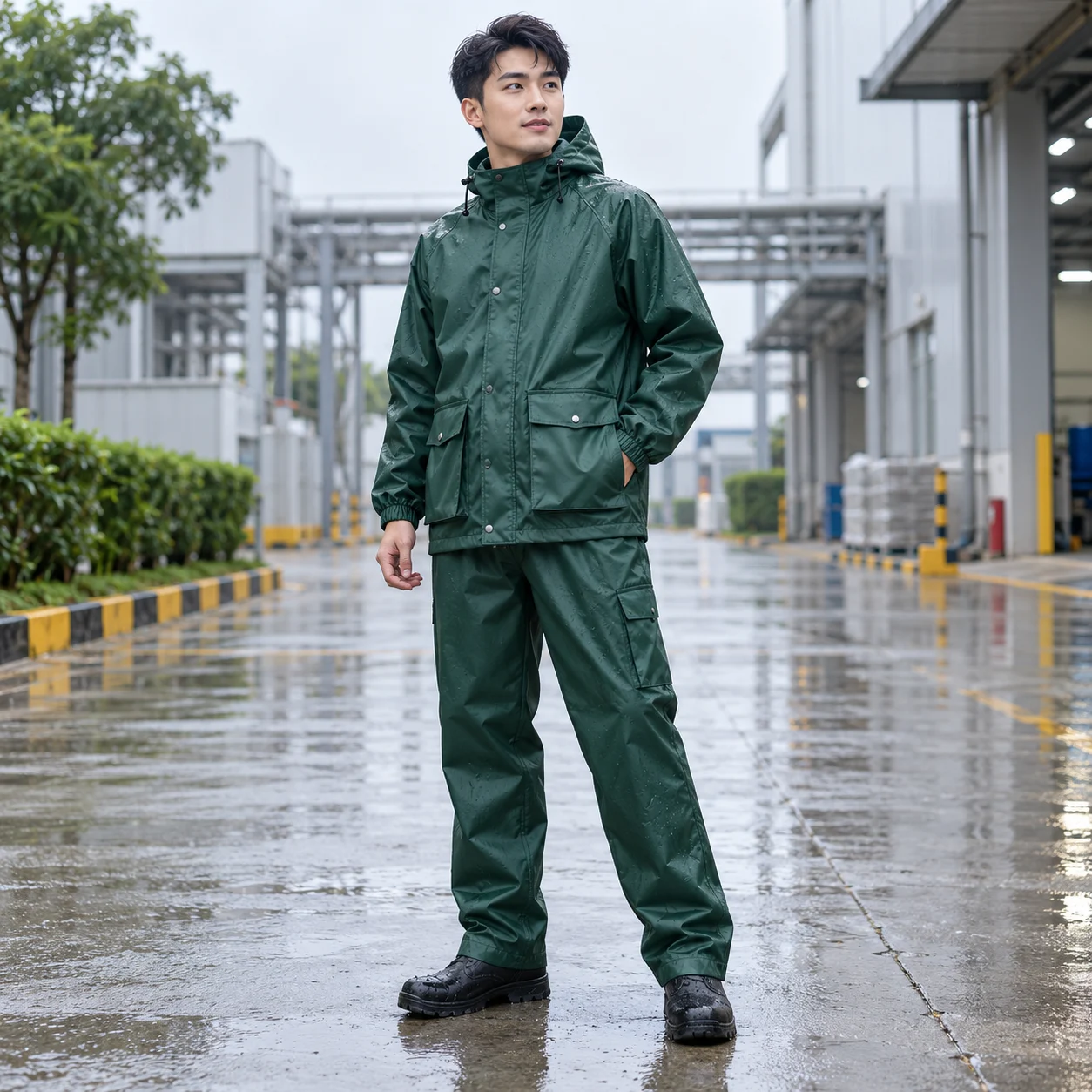 Bộ Áo Mưa Xanh Lục Bảo Hộ Bền Chắc với người mẫu Việt Nam